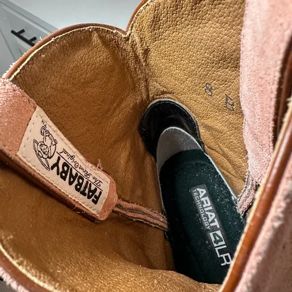 Ariat Fatbaby Boots Women’s 8B Brown Croc Embossed & Pink Leather Western Work - Picture 9 of 9